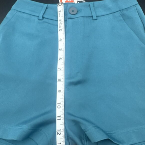 Cider Womens Teal High Rise Flat Front Chino Shorts Pockets Stretch Sz XXS NEW - Picture 6 of 9